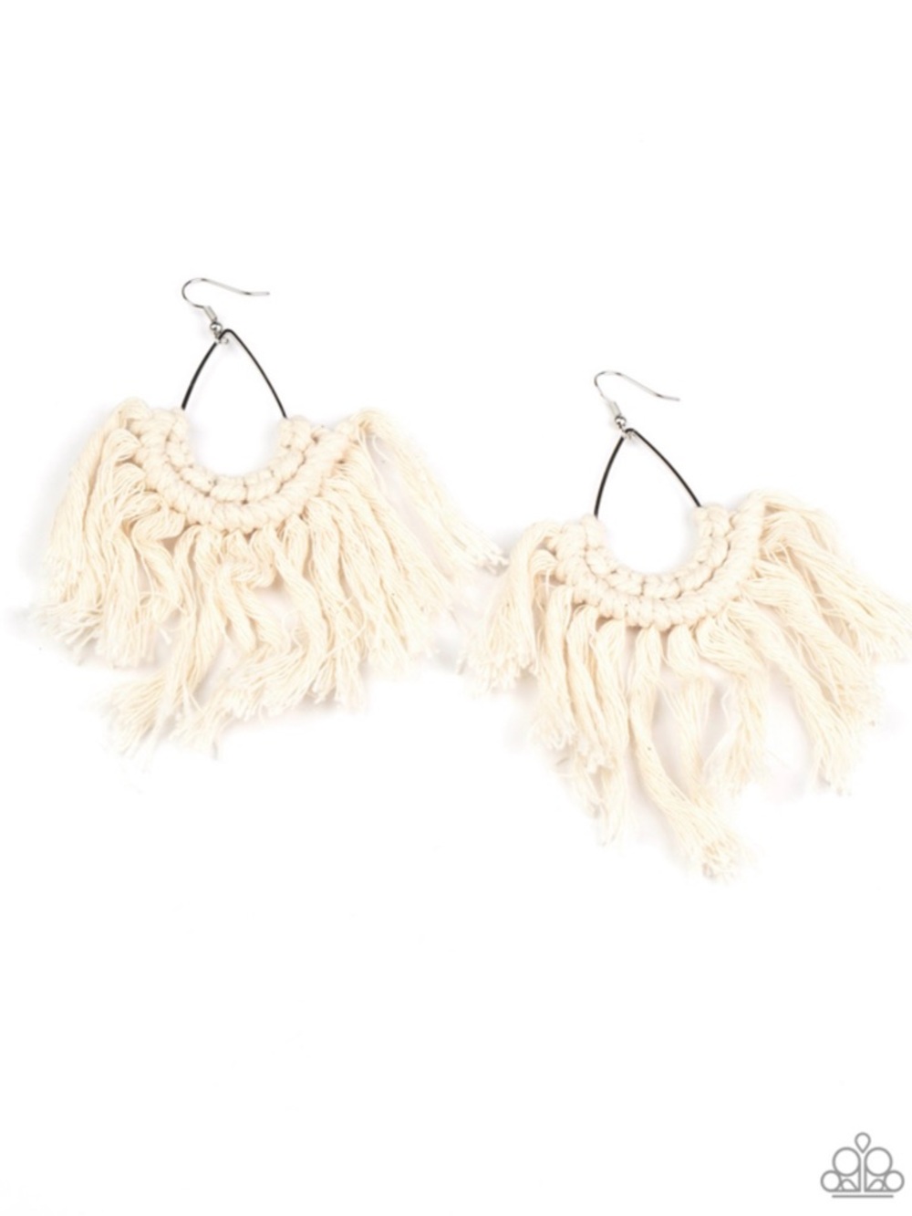 E-104 Boho Fringe Teardrop Earrings - Cream